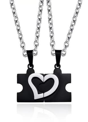 Оригинальный подарок парню девушке парные кулоны "пазлы чувств с сердечком" ювелирная сталь в коробочке