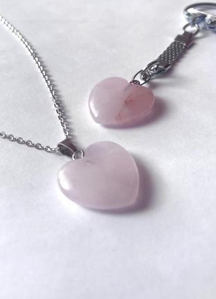 Натуральный камень розовый кварц кулон в форме сердечка - оригинальный подарок девушке7 фото