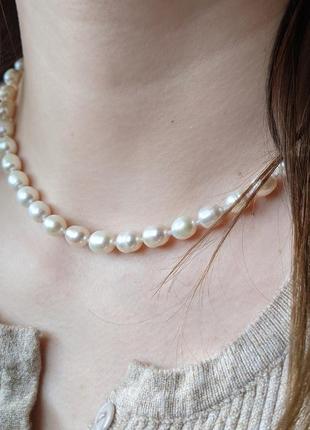 Намисто з великими натуральними перлами намистини 5 - 7 мм довжина 47 - 48 см оригінальний подарунок дівчині