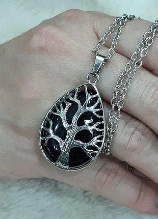 Натуральний камінь чорний агат кулон в оправі «дерево життя» - оригінальний подарунок хлопцю, дівчині