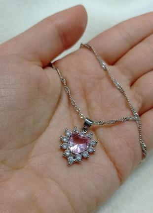 Подарок девушке - "розовый кварц в серебряном сердце" изящное колье в стильной коробочке3 фото