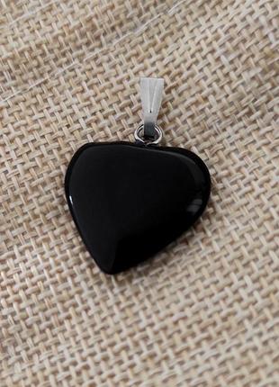 Натуральний камінь чорний агат кулон у формі сердечка на шнурочку - оригінальний подарунок дівчині6 фото