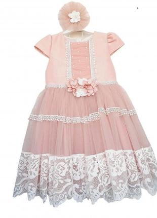 Святкове, нарядне плаття на дівчинку+ заколочка рожеве туреччина 4529-0160