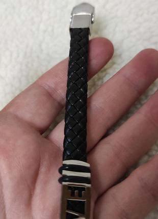 Сталевий браслет "love" на плетеному ремінці екошкіра - оригінальний персональний пам'ятний подарунок хлопцю дівчині5 фото