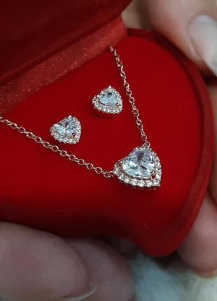 Элегантный подарок девушке - набор "алмазные сердечки медзолото" колье и серьги в...