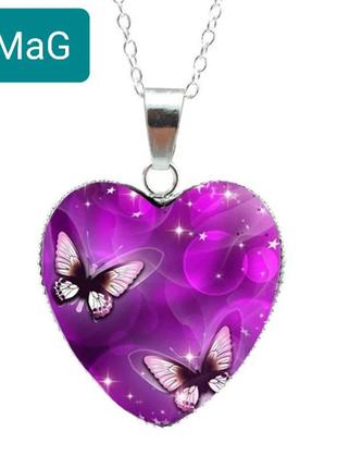 Кольє "рожеві метелики в моєму серці" кулон на ланцюжку під срібло - оригінальний подарунок дівчині6 фото
