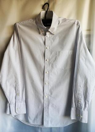 Сорочка чоловіча в клітинку з довгим рукавом, біла, склад бавовна,б/у в дуже гарному стані