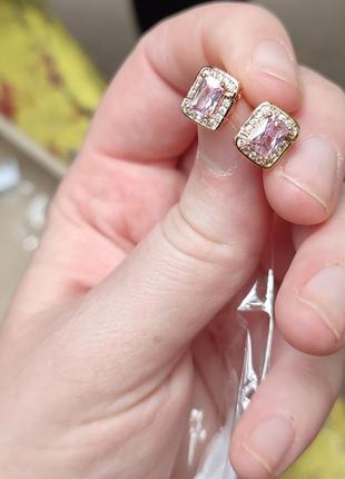 Роскошные женские серьги "розовый сверкающий топаз в золоте" из медицинского сплава подарок девушке5 фото