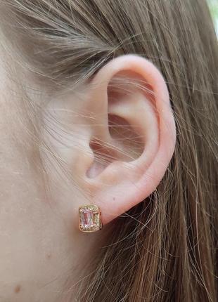 Роскошные женские серьги "розовый сверкающий топаз в золоте" из медицинского сплава подарок девушке6 фото