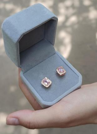 Роскошные женские серьги "розовый сверкающий топаз в золоте" из медицинского сплава подарок девушке1 фото
