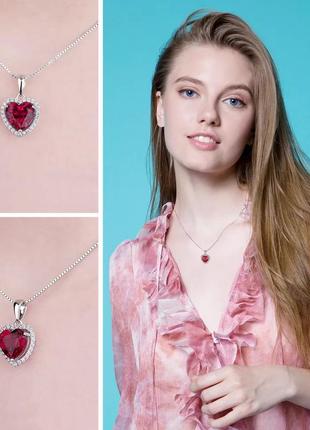 Колье "рубиновое сердце с цирконами в серебре" - солидный подарок девушке в стильной подарочной упаковке