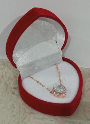 Изящный подарок девушке - колье "циркониевое сердечко в золоте" из ювелирного сплава в коробочке бархат9 фото