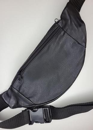 Черная кожаная бананка стильная сумка из натуральной кожи кошелек на пояс на плечо, барсетка2 фото