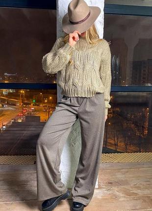 Женские стильные коричневые брюки палаццо2 фото