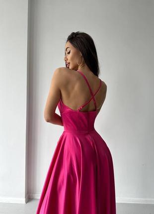 Платье розовое длинное атласное женское вечернее с разрезом2 фото