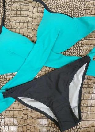 Купальник  голубой бирюзовый лиф с лентами за спину серые плавки s,m,l