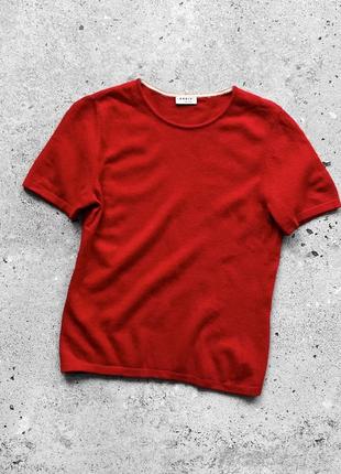 Akris punto women's premium wool cashmere red short sleeve t-shirt женская люксовая футболка4 фото