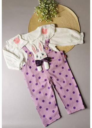 Комплект для девочки комбинезон и блузка зайчик фиолет 20703 фото