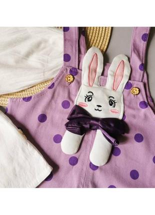 Комплект для девочки комбинезон и блузка зайчик фиолет 20704 фото