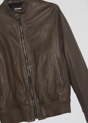Dirk bikkembergs brown ribbed trim leather jacket2 фото