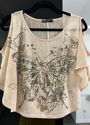 Майка накидка бежева з вирізами на руках