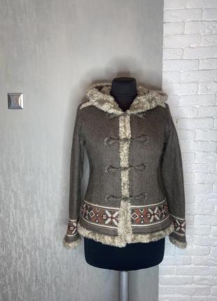 Куртка в этностиле на меховой подкладке дубленка полушерстяной кардиган с капюшоном в этностиле marks &amp;spencer, s1 фото