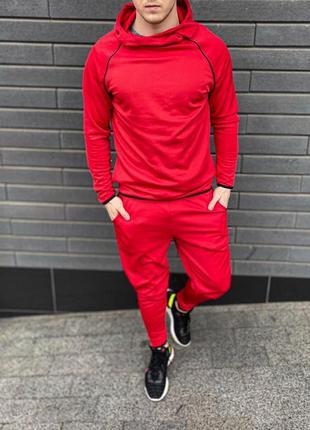 Спортивный костюм мужской худи штаны красный / комплект чоловічий худі толстовка штани червоний4 фото