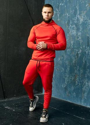 Спортивный костюм мужской худи штаны красный / комплект чоловічий худі толстовка штани червоний2 фото