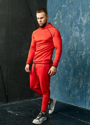 Спортивный костюм мужской худи штаны красный / комплект чоловічий худі толстовка штани червоний3 фото