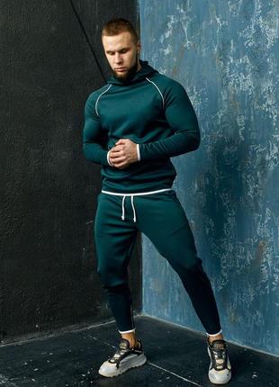 Спортивный костюм мужской худи штаны зеленый / комплект чоловічий худі толстовка штани зелений2 фото