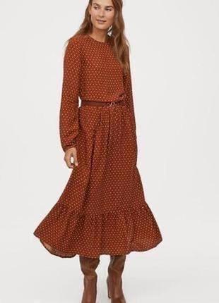 Натуральное ярусное платье в горошек h&m. новое!