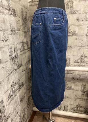 Джинсовая коттоновая синяя юбка с разрезами2 фото