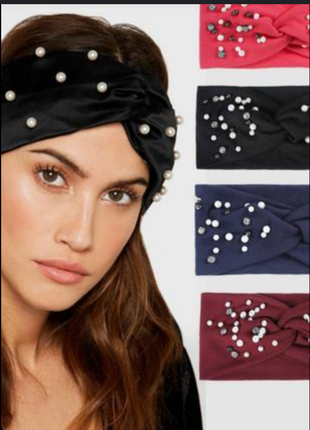 Шикарна тепла повязка з камнями та перлами