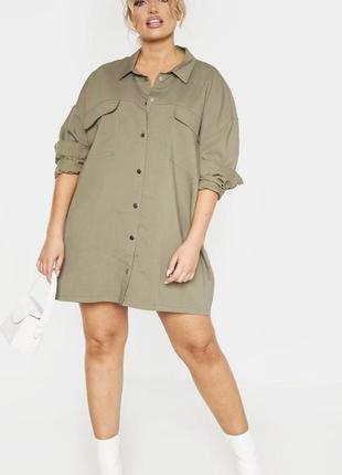 Платье-рубашка от pretty little thing в цвете хаки размер м