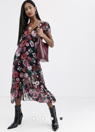 Платье миди с принтом роз stradivarius1 фото