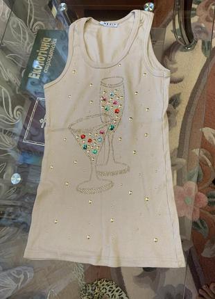 Хлопковая майка с стразами