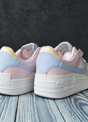 Nike air force shadow білі з рожевим, прес шкіра жіночі кросівки, женские кроссовки2 фото