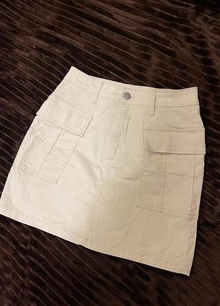 Юбка трапеция карманы трендовая тренд молочная айвори слоновая кость