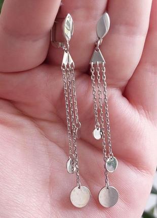 Серебряные серьги серёжки с подвеской монетки без камней серебро 925 пробы родированное 661-р2 фото