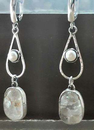 Дизайнерські ексклюзивні срібні 925 бохо  сережки з перлинами та цитринами