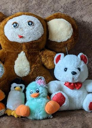 Мягкие игрушки, чебурашка, цыпленок, мишка, пингвин, мышка