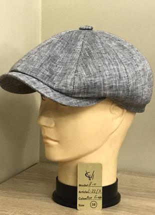 Кепка мужская восьмиклинка хулиганка 8 клинка comfort heads весенняя летняя лён габардин льняная серый серая