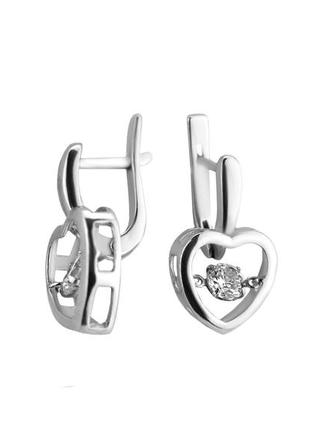Серьги серебряные с цирконием сердце с одним камнем 2726/9р