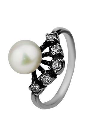 Кольцо серебро с жемчугом 161059, 18 размер