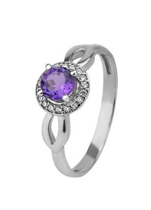 Кольцо серебряное с натуральным аметистом и цирконием луша 1078/1р аметист, 18 размер