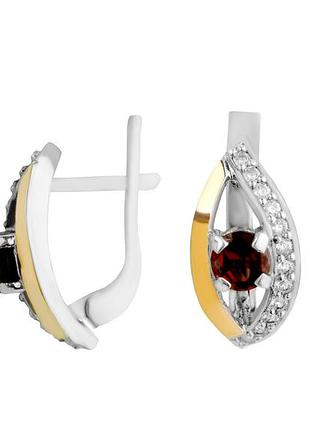 Сережки срібні із золотом і гранатом 641сг