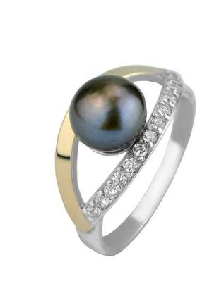 Кольцо серебряное с золотом и жемчугом перлинка 0212.10кч, 17 размер