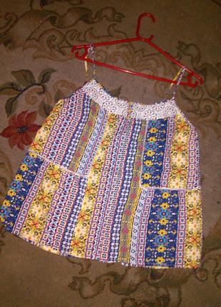 Натурал-100% вискоза, блуза-маечка с кружевом и прошвой,на регул.бретелях,tu,индия