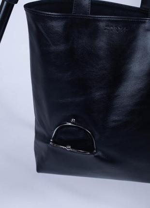 Кожаная сумка шоппер\ черный шоппер унисекс\ вместительный классический шоппер лира3 фото