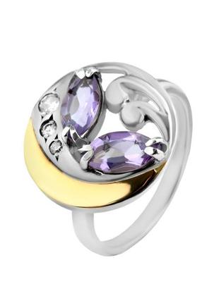 Кольцо серебряное с золотом аметист 403/ам к, 17 размер